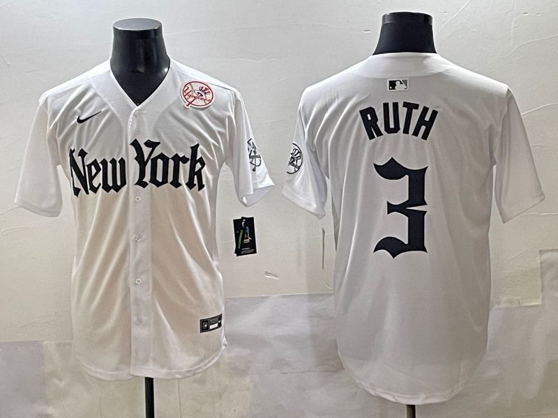 Men 2025 New York Yankees #3 Ruth White Five generations Joint Name Nike MLB Jersey style 40->new york yankees->MLB Jersey